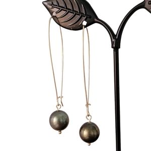 NEW Tahitian Black Pearl Earrings Statement Dangle Drop Sterling silver